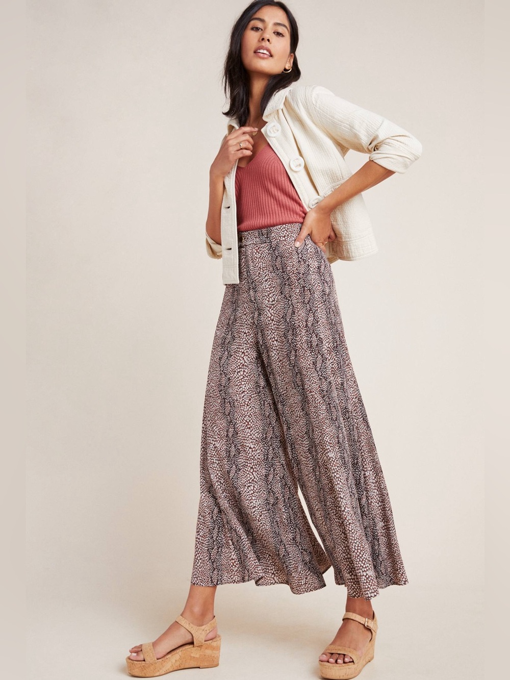 Anthropologie Skirted Wide-Leg Pants Snake-Skin Pattern Sz 2
